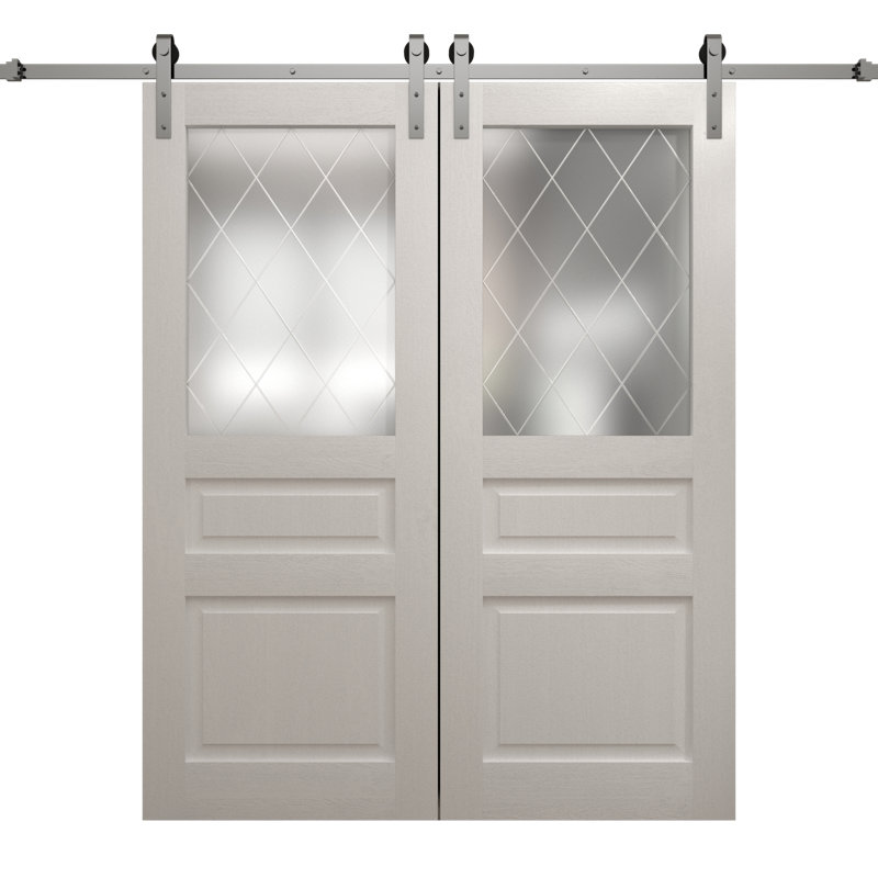Porte de grange double moderne | Ego 5011 | Ensemble de rail argenté | Portes intérieures solides, Chêne blanc peint