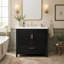 Meuble-lavabo sur pied avec lavabo, portes à fermeture amortie, tiroir à extension complète et panneaux ondulés au fini chêne.-1884810688
