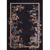 Blue Antique Artistic Art Deco Chinese Crane Pattern Area Rug