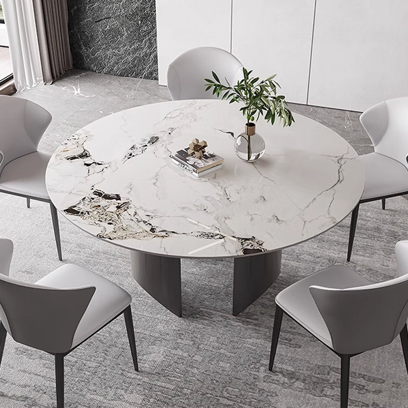 Tamel Round Metal Base Dining Table, 29.53"H x 53.15"L x 53.15"W