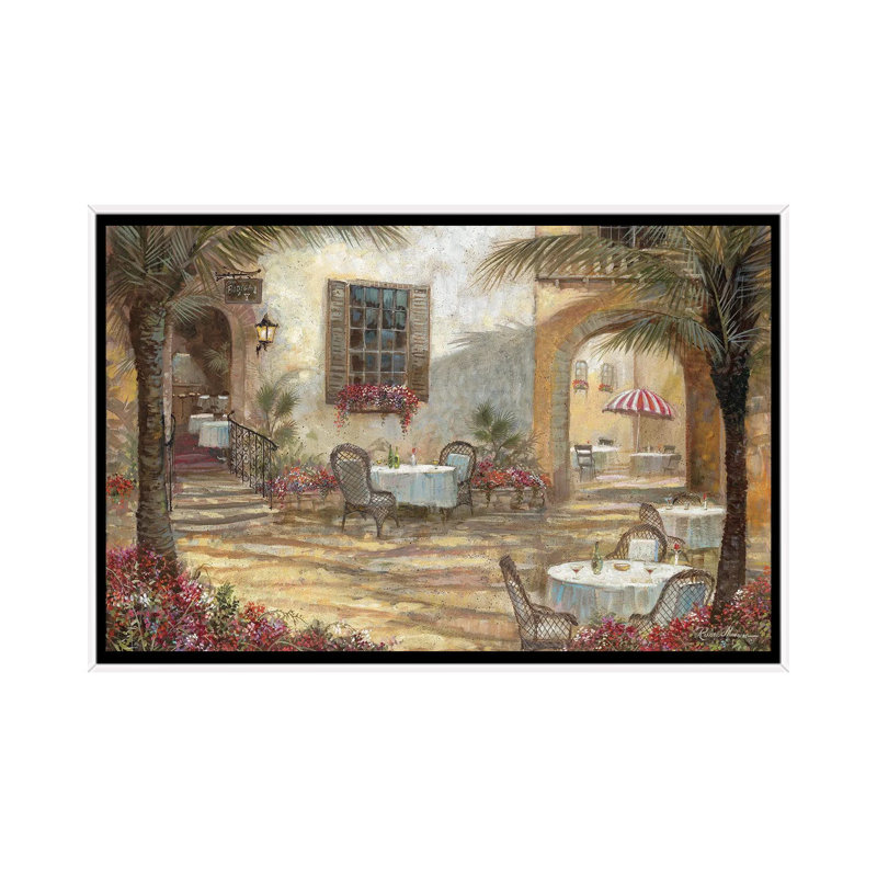 «Courtyard Ambiance» par Ruane Manning - reproduction d'art, H 18 po x l 26 po x P 1,5 po, Toile blanche encadrée, Aucun mat