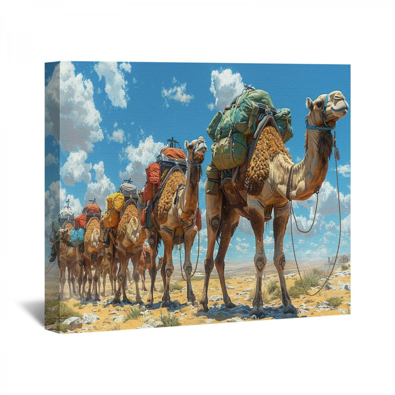 Camel train sur toile, H 12 po x l 12 po x P 3 po