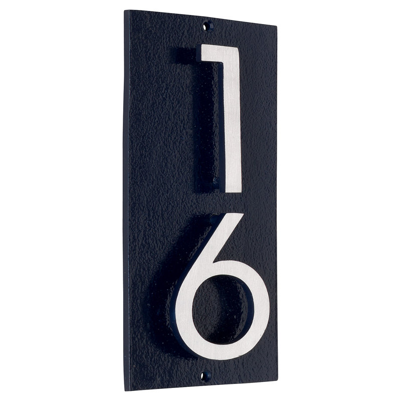 Plaque d’adresse murale sur 1 ligne flottante, Bleu marine, Nickel satiné deux tons, Oui