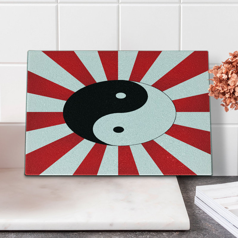 Planche à découper Ambesonne Ying Yang en verre trempé soleil chinois noir blanc rouge
