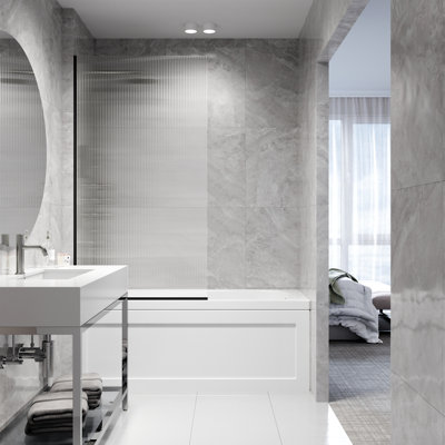 Zenith 34" W x 62" H Fixed Frameless Bathtub Screen with 3/8" Glass