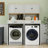 Over The Washer, Dryer And Robot Vacuum Storage Cabinet Suitable For Compact Washing Machines, Laundry Room Storage Organizer With 1 Door, A Adjustable Shelf And A Fake Drawer Design-Antique White
