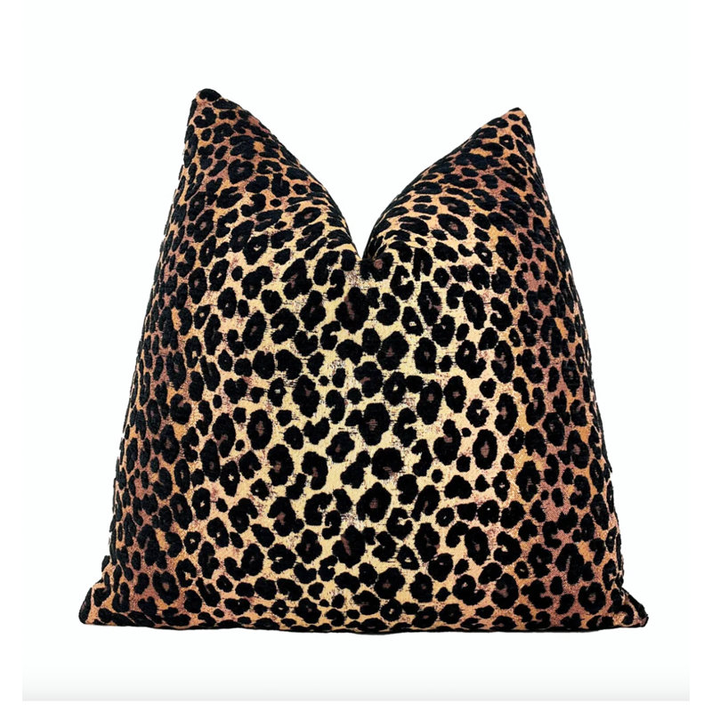Housse de coussin en velours Leopard, Noir / léopard brun, H 22 po x l 22 po
