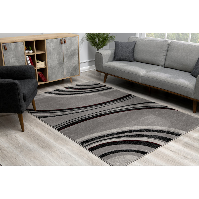 Tapis gris à motif abstrait Dillup-Jones, Rectangle 3 pi 9 po x 5 pi 9 po