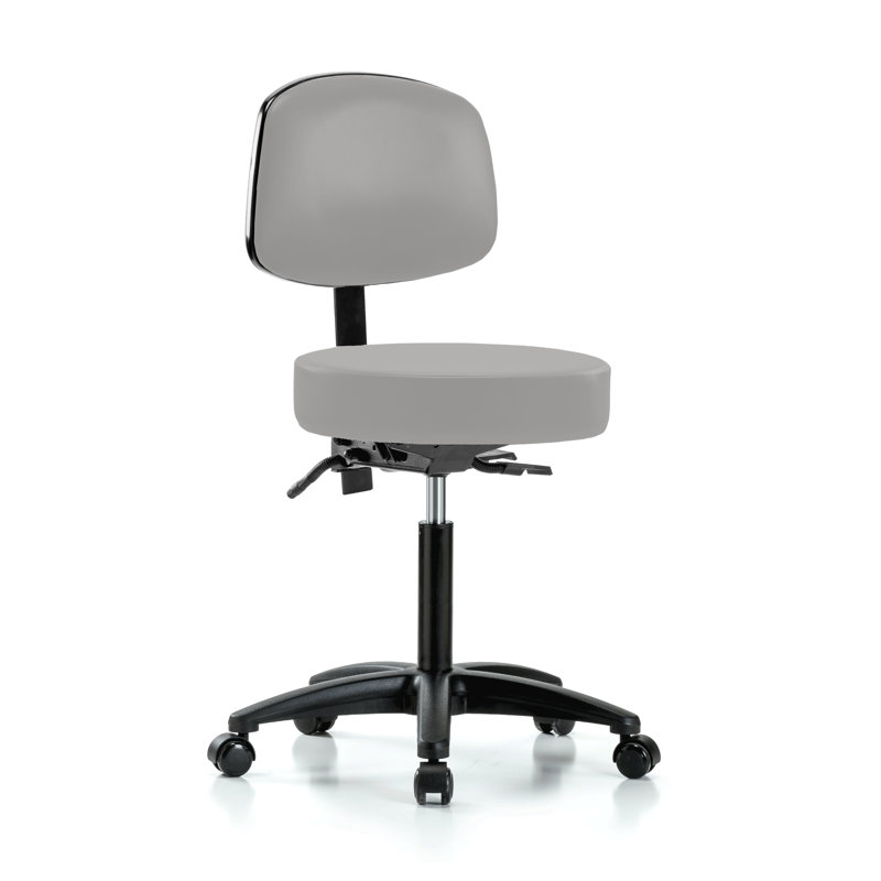 PERCH Walter Height Adjustable Doctor's Stool with Back | Medium Bench Height 21-28.5", Grey Vinyl