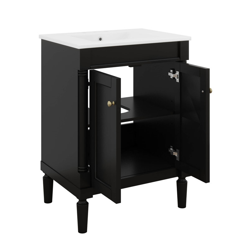 Meuble-lavabo 24 po avec lavabo, meuble-lavabo simple moderne avec deux tablettes de rangement, unité de rangement durable pour salle de bain