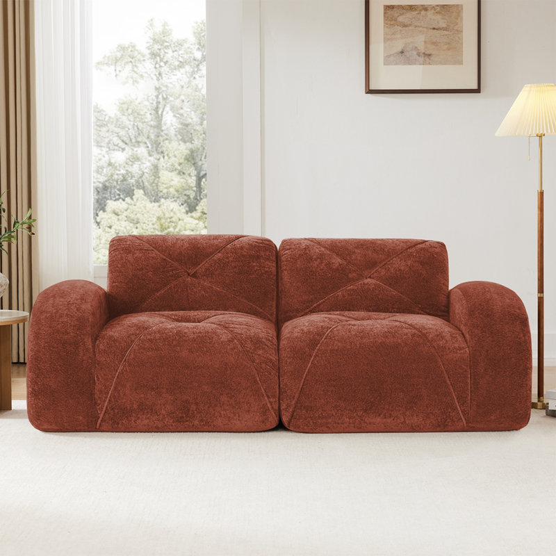 Canapé en tissu de velours doux sans os avec éponge haute densité 32D, Red Velvet