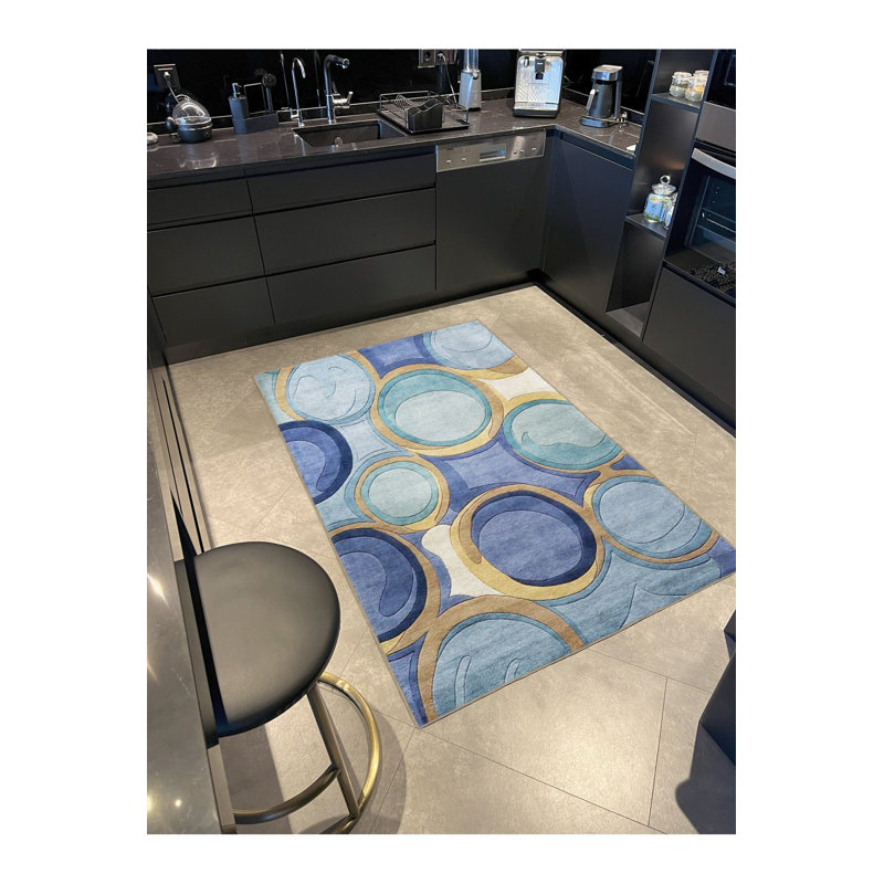 Tapis bleu tissé lavable à la machine, Sous-tapis rectangulaire de 3 pi 3 po x 4 pi 11 po