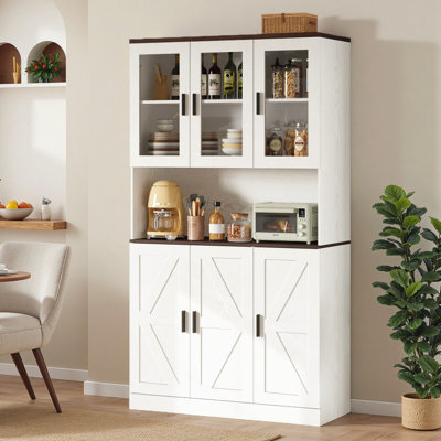 71" Kitchen Pantry Cabinet With Microwave Shlef, Food Pantry With Glass Doors Charging Station For Kitchen Living Room by Gracie Oaks