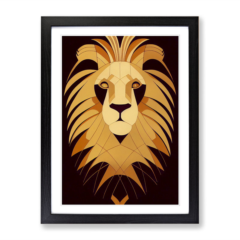 Lion Art Deco Vol.1 - Picture Frame Print, 34cm H x 25cm W x 2cm D, Black