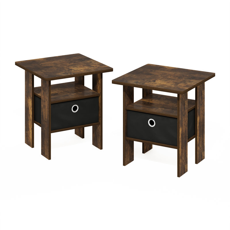Gigi Nightstand With Bin Drawer, Amber Pine/Black, Set of 2