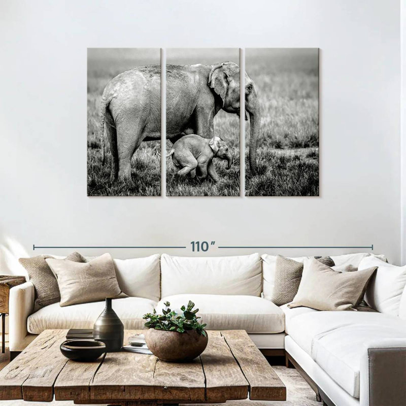 Elephant And Its Young In Assam, 48" H x 74" W