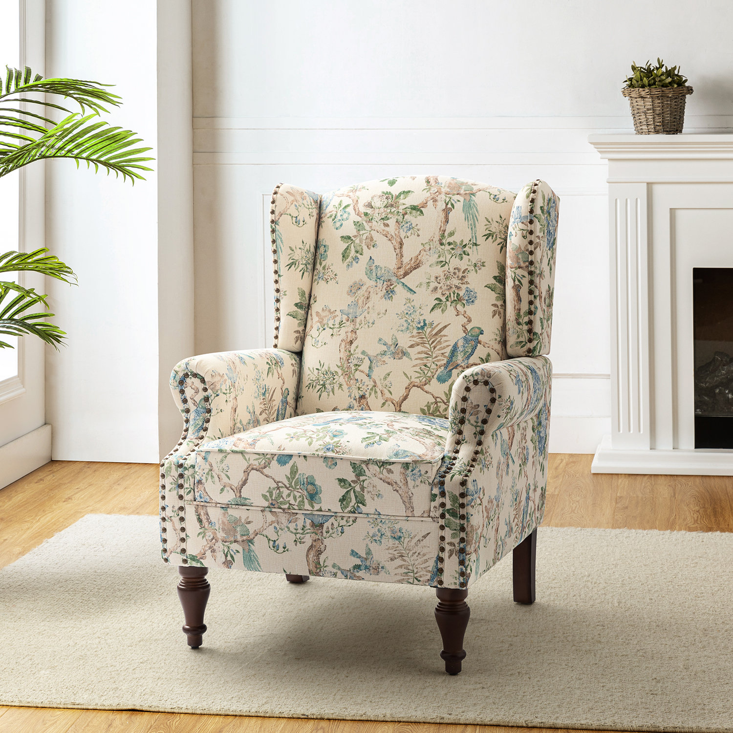 Accent Chair Country Style Wingback Chairs Wooden Bransford Arm