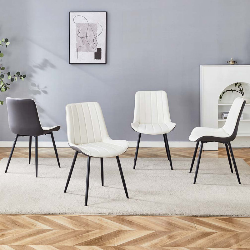 Chaises de salle à manger en cuir PU Ulises avec dossier rayé, Blanc / gris foncé