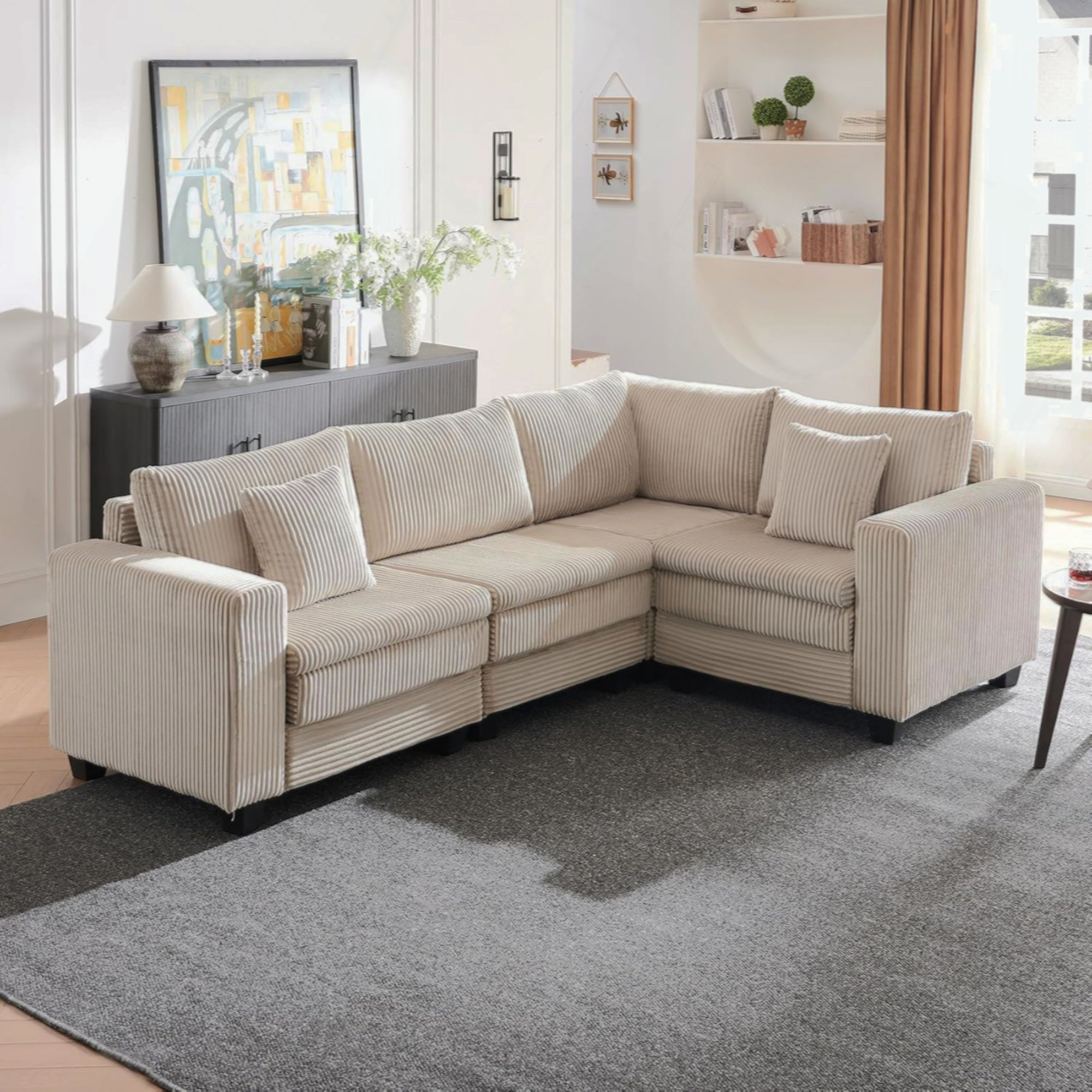 Latitude Run® Modular Sectional Sofa, L-Shaped Corduroy Couch Set, 3 ...