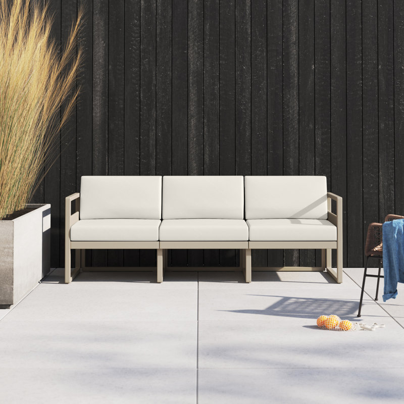 Larry 79'' Wide Straight Patio Sofa with Sunbrella® Cushions, Taupe, Canvas Natural Sunbrella® Canvas