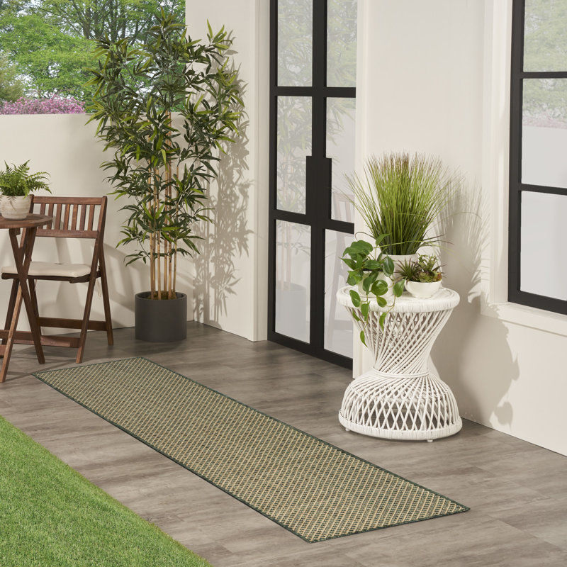 Hartigan Green Modern Indoor/Outdoor Rug, Runner 2'2" x 10'