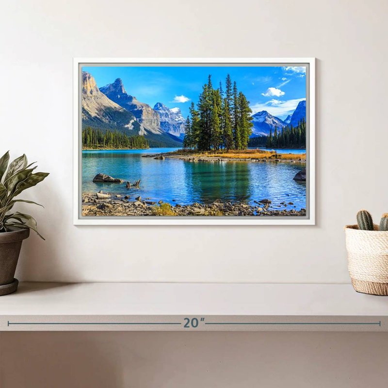 Lac Maligne, Cadre flottant blanc, 13 po x 9 po