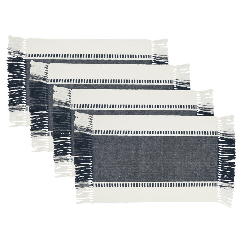 Sonny Collection 100% Cotton Striped Rectangle Placemat, Black