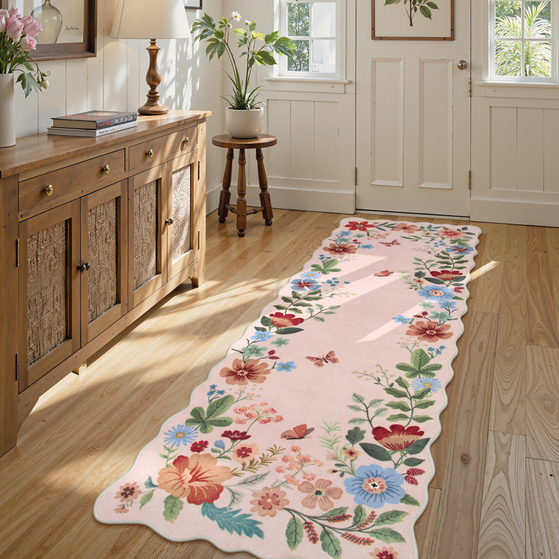 Floral Washable Rugs Non-Slip Soft Rugs for Living Room Bedroom Ultra-Thin Boho Accent Carpet, Runner 2' x 6'