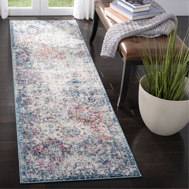 Tapis bleu marine / bleu sarcelle Cronin, Tapis de couloir 2 pi 3 po x 20 pi