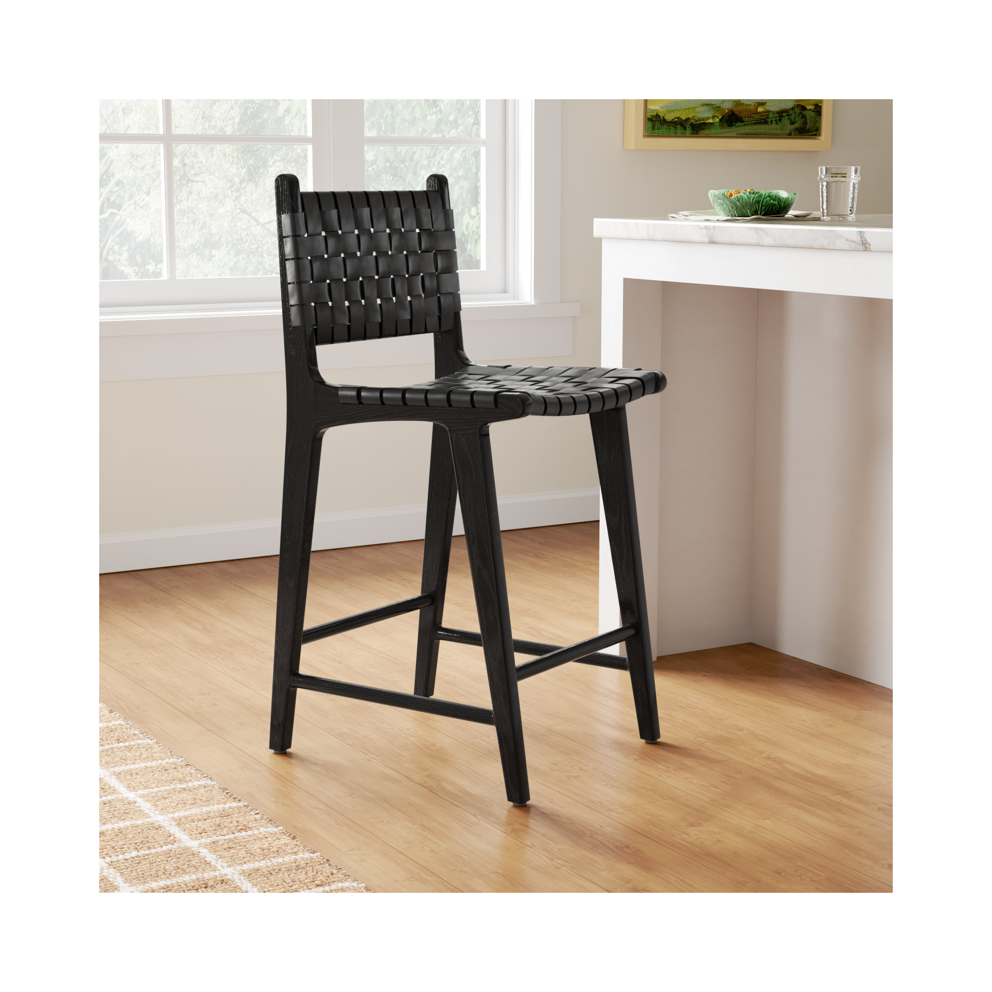  Leather Stool, Havana Black / Black