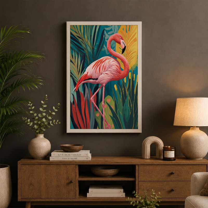 Flamingo Tropical - Wrapped Canvas, 30x20 - 76.2 x 50.8 cm, Sage Border