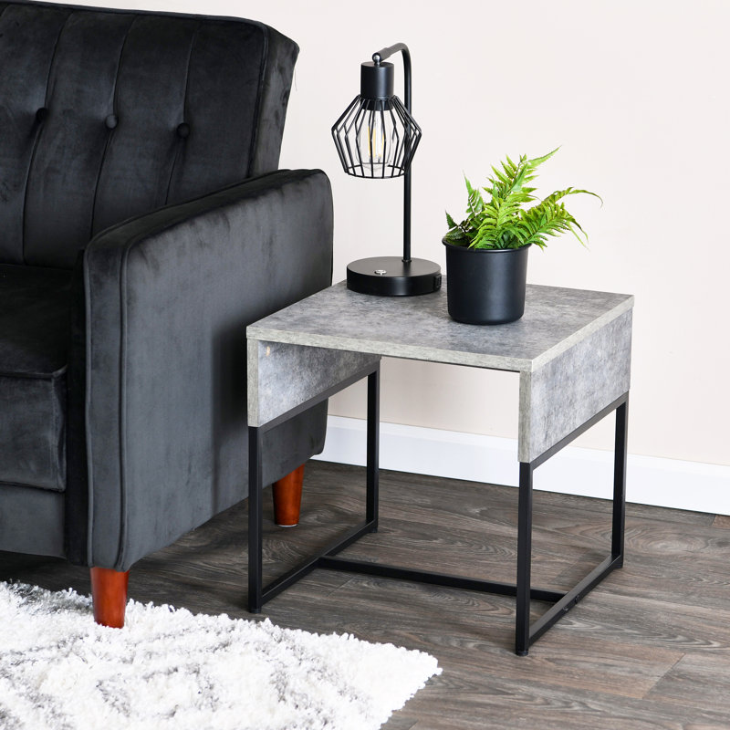 Slate Concrete Table with Iron Base, Grey