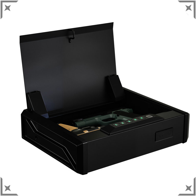 Heavy Duty Safe With Pry Design Fingerprint Password Key 3 Way Quick Access For 2 Pistols Magazines High Density Foam Bedside