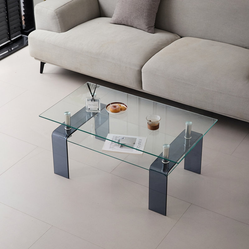 Tempered Glass 2-Tier Storage Centre Coffee Table, Smoke