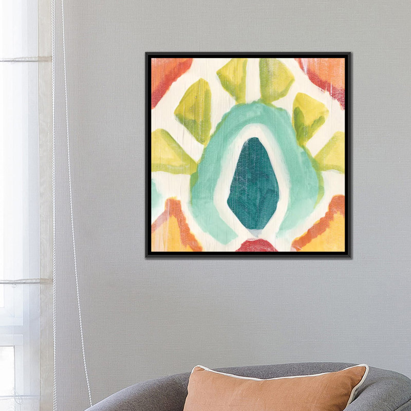 « textile kaléidoscope ii », reproduction sur toile, H 18 po x l 18 po x P 1,5 po, Toile avec cadre noir, Pas de tapis