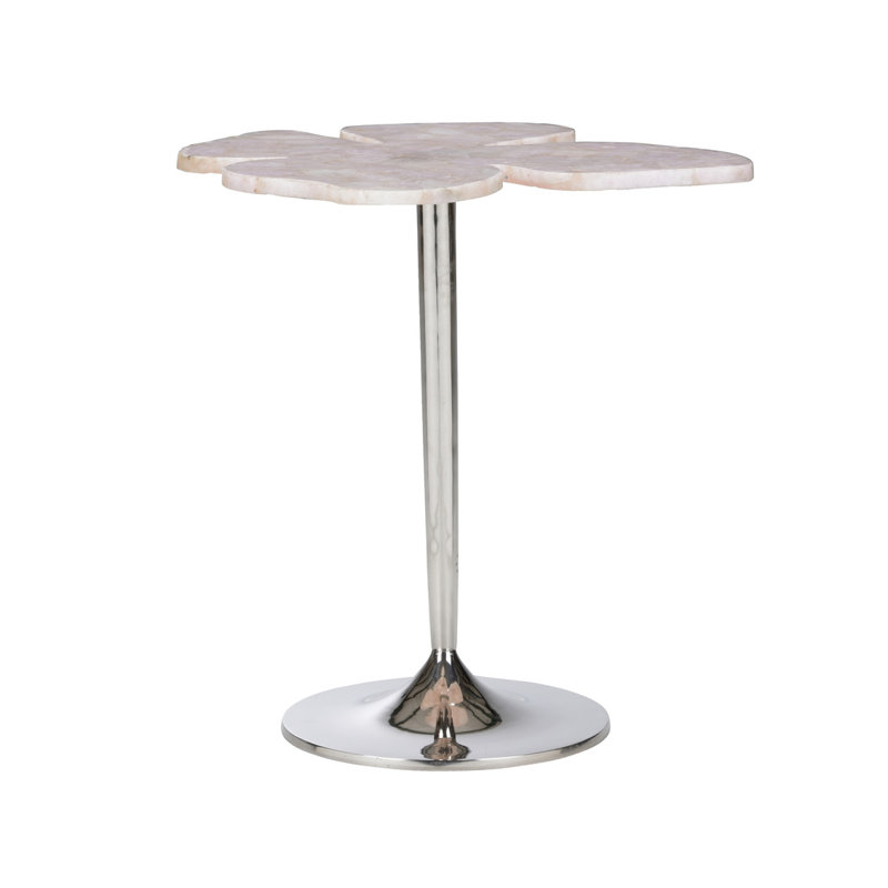 Petal Stone End Table, Petrified Wood, Silver