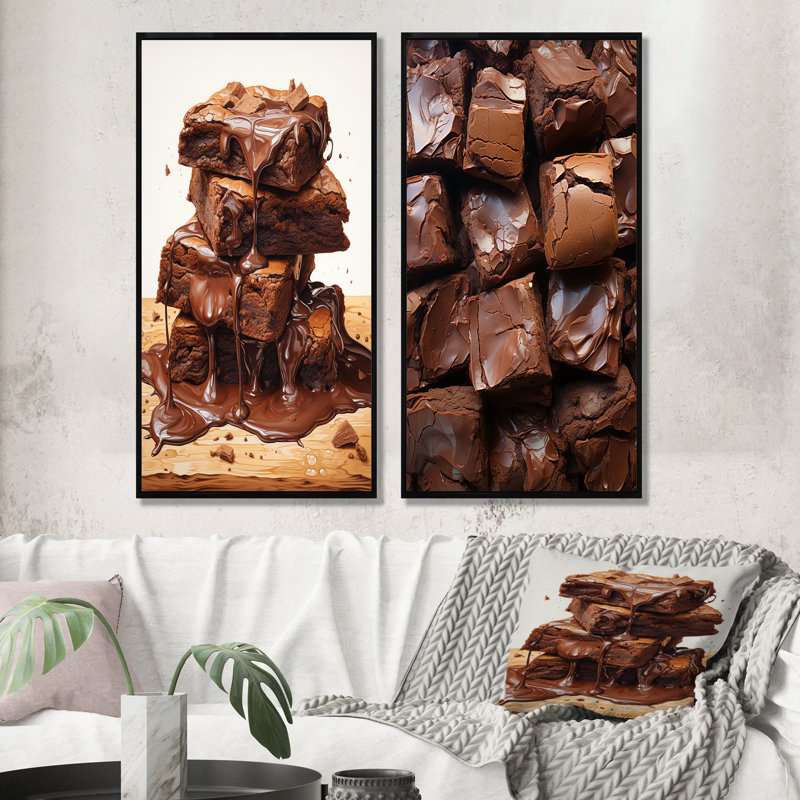 Cocholate Rush Brownies - ensemble d'art mural sur toile Desserts, 2 pièces, Cadre flottant noir, H 40 po x l 41 po