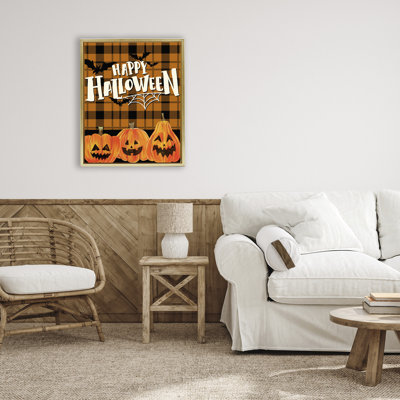 Jack-o-lanternes d'Halloween sur cadre flottant écossais, design par Kim Allen