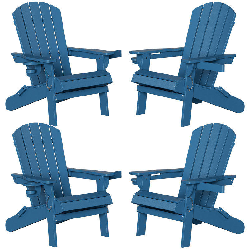  Outdoor HDPE Foldable Adirondack Chair Set, Blue