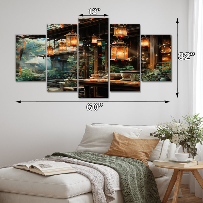 Lanterne en papier Japon Art Glow IV - Art mural japonais sur toile - 5 panneaux
