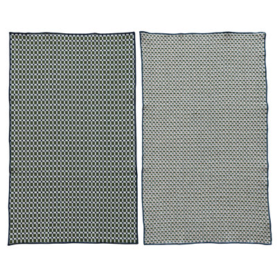 Torchon en coton tissé avec motif et bordure cousue