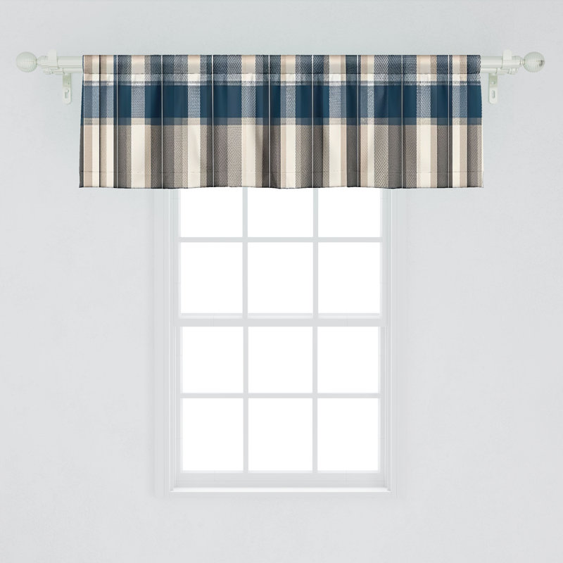 Petrol Blue Eggshell Plaid Satin Rod Pocket Valance