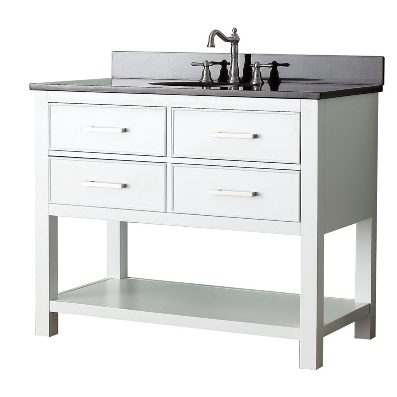Brooks 43'' W Single Vanity, White, Carrera White Marble