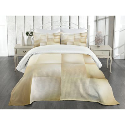 Ambesonne Geometric Bedspread Set 3 Pcs Abstract Square Shady Queen Cream Beige