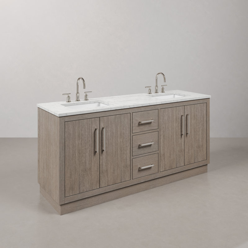 Meuble-lavabo de comptoir en marbre blanc Carrara de 72 po Overt Surf, Chrome