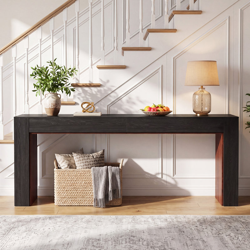 Console très longue 78,7 po, table d'entrée couleur bicolore avec base large et stable, table de canapé pour le couloir, le vestibule et le salon