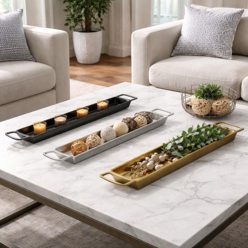 Ensemble de 3 plateaux de couloir Slim, argent noir et aluminium doré