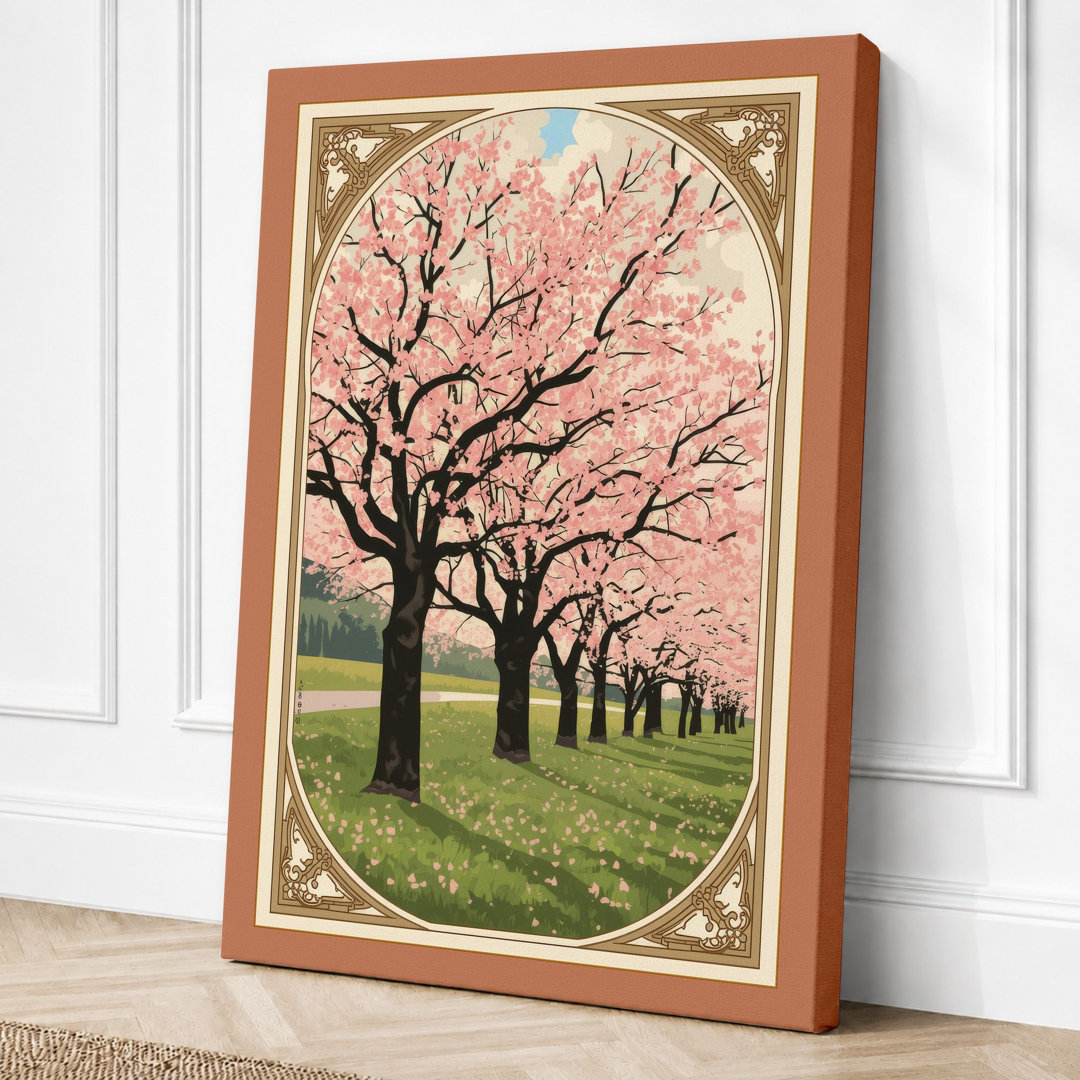 Cherry Blossom Path Vintage - Wrapped Canvas