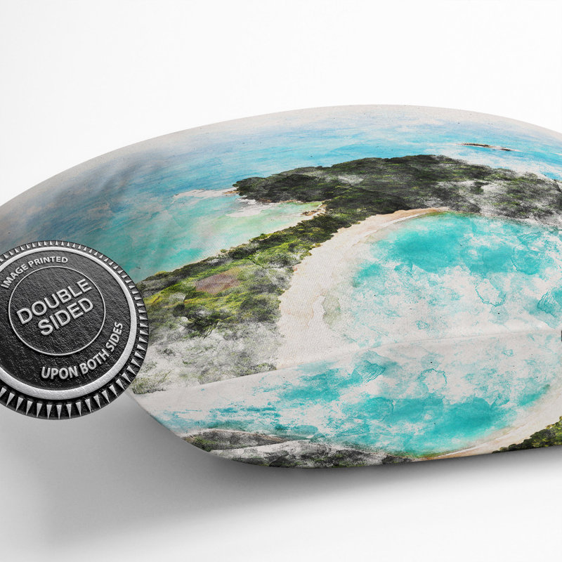 Square Cushion, 40cm H x 40cm W x 15cm D, White/Turquoise/Grey