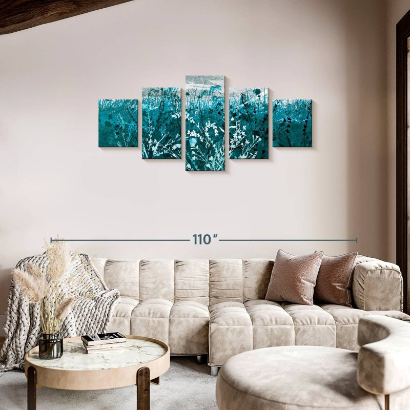 Teal Landscape Foliage, 34" H x 74" W
